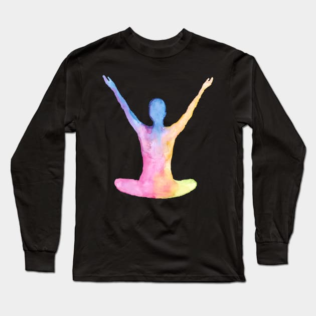 Yoga Man Watercolor Pose Graphic Long Sleeve T-Shirt by letnothingstopyou